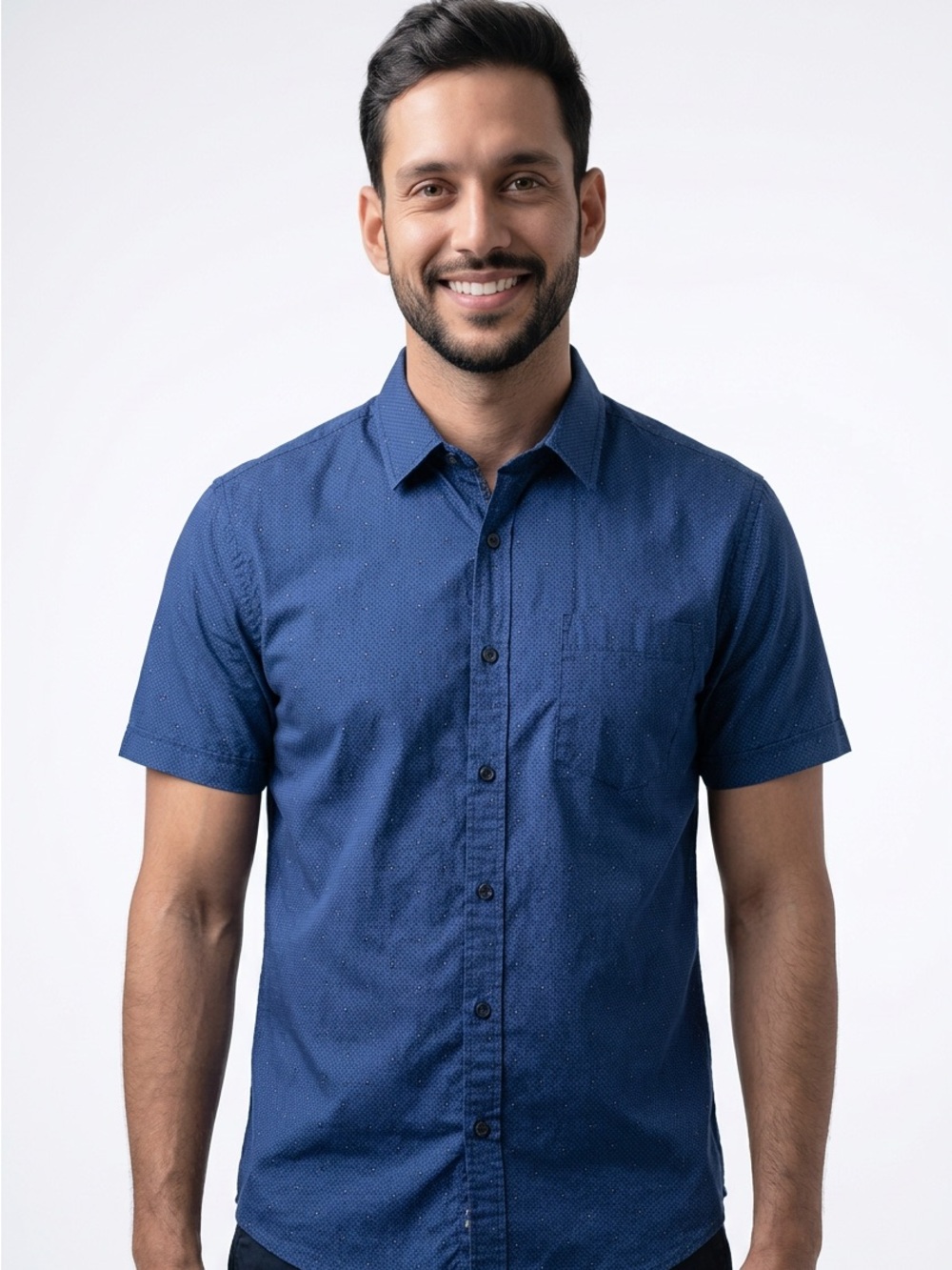 Rugby University Mens Blue Fleur-de-Lis Short Sleeve Button Down Shirt Large NWT